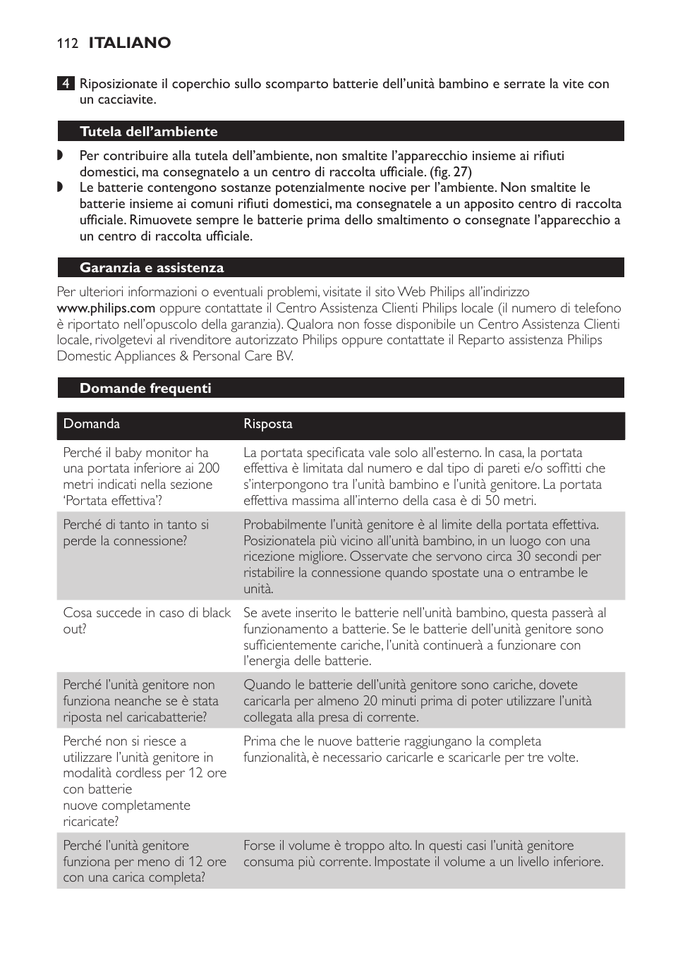 Tutela dell’ambiente, Garanzia e assistenza, Domande frequenti | Philips SCD 469 User Manual | Page 112 / 188