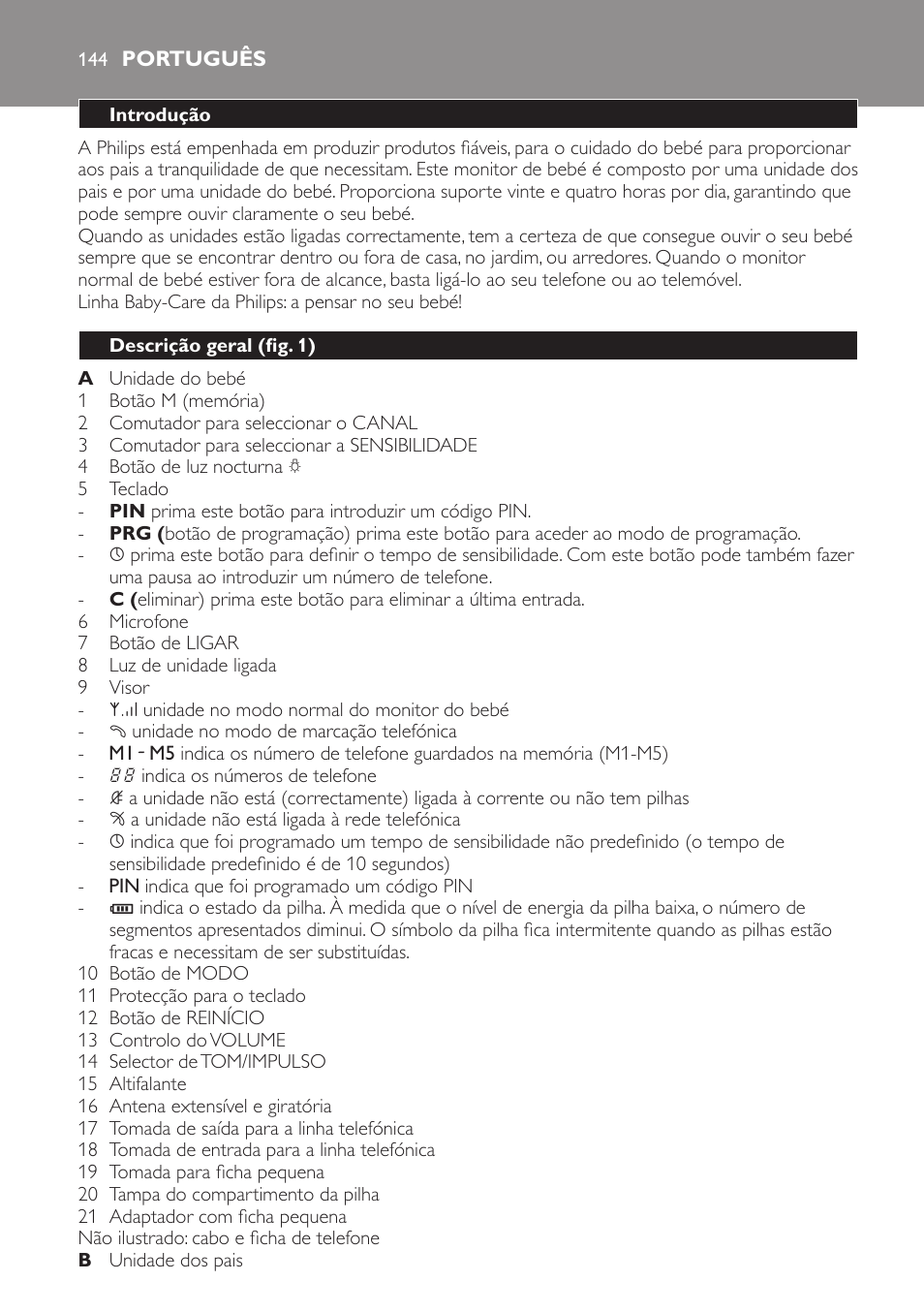 Português, Introdução, Descrição geral﻿ (fig. 1) | Philips SCD 469 User Manual | Page 144 / 188