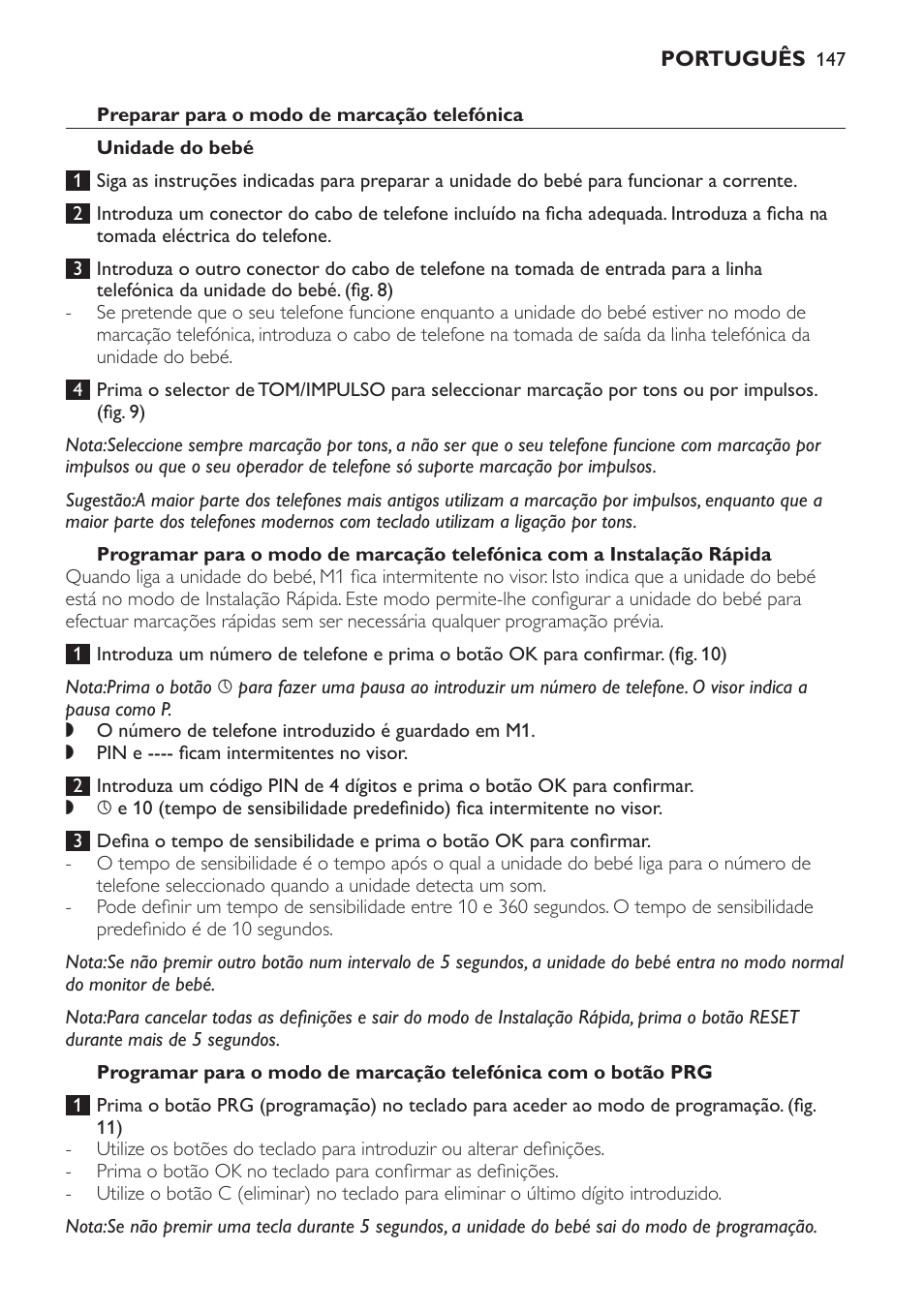 Preparar para o modo de marcação telefónica, Unidade do bebé | Philips SCD 469 User Manual | Page 147 / 188
