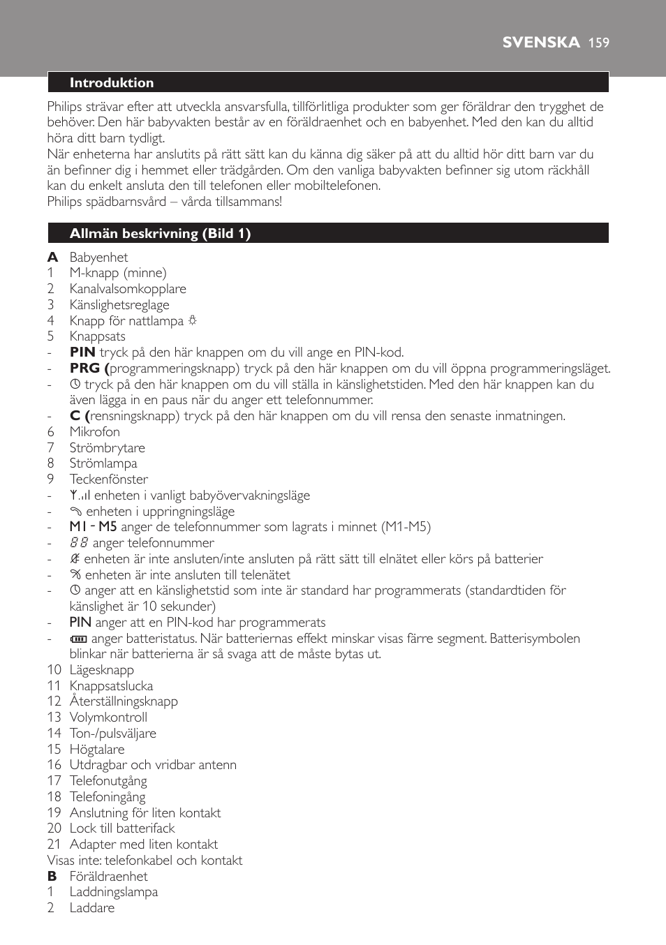Svenska, Introduktion, Allmän beskrivning﻿ (bild 1) | Philips SCD 469 User Manual | Page 159 / 188