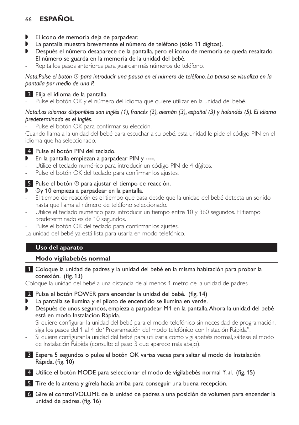 Uso del aparato, Modo vigilabebés normal | Philips SCD 469 User Manual | Page 66 / 188