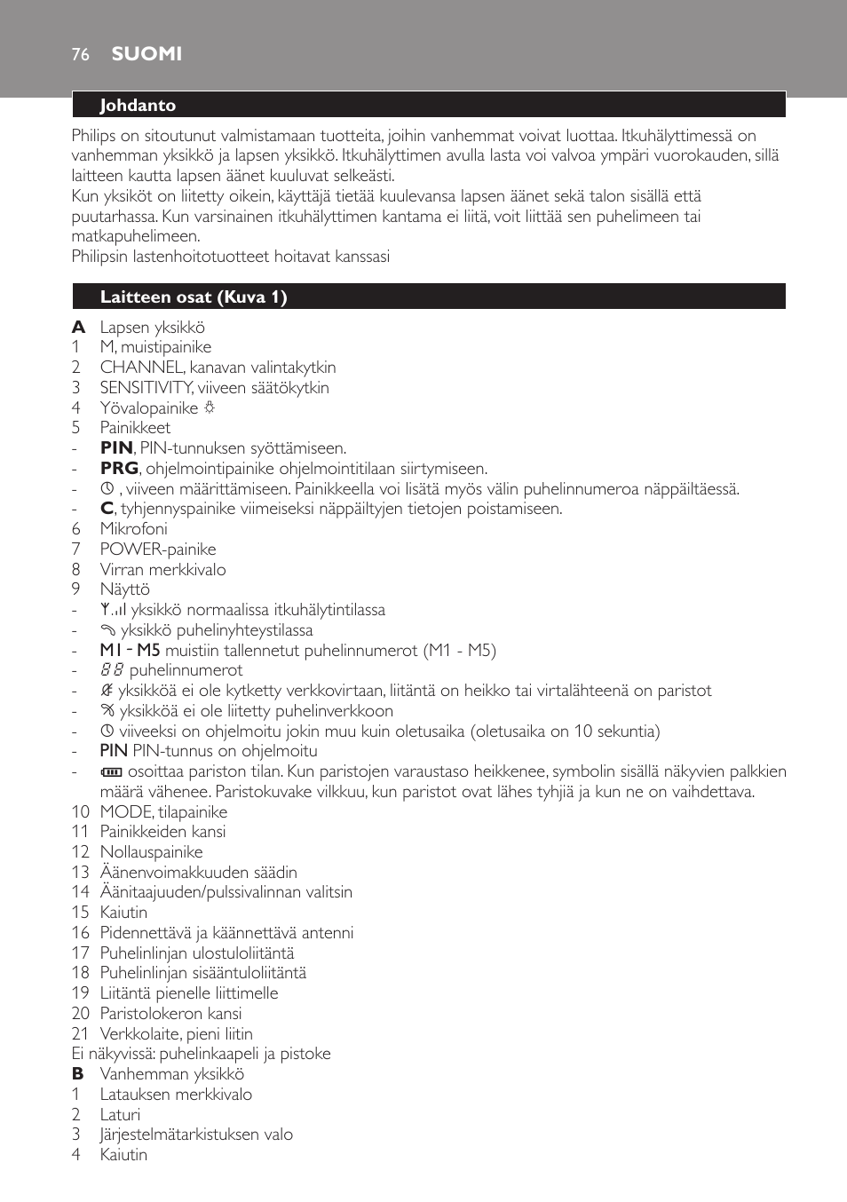 Suomi, Johdanto, Laitteen osat﻿ (kuva 1) | Philips SCD 469 User Manual | Page 76 / 188
