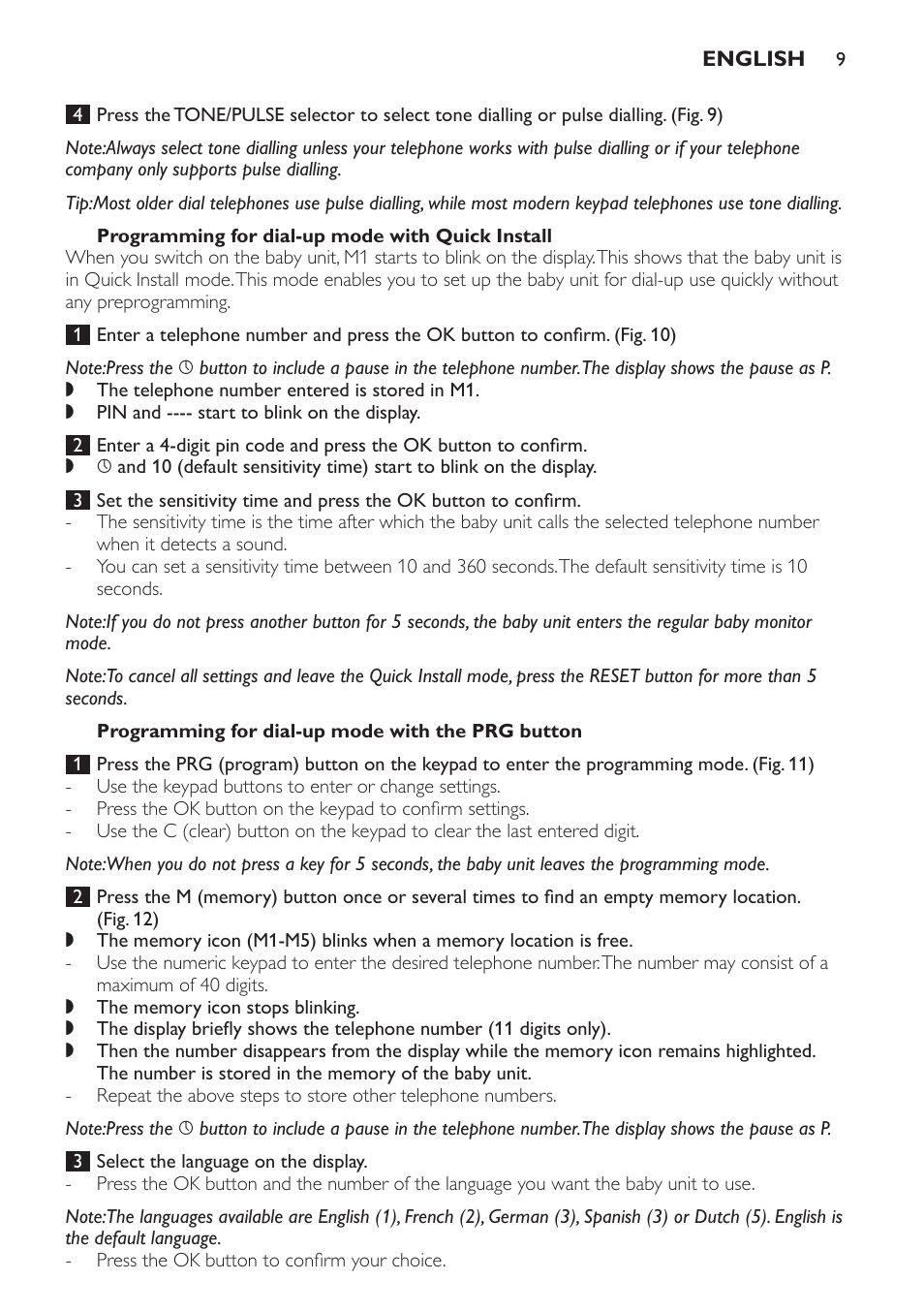 Programming for dial-up mode with quick install, Programming for dial-up mode with the prg button | Philips SCD 469 User Manual | Page 9 / 188