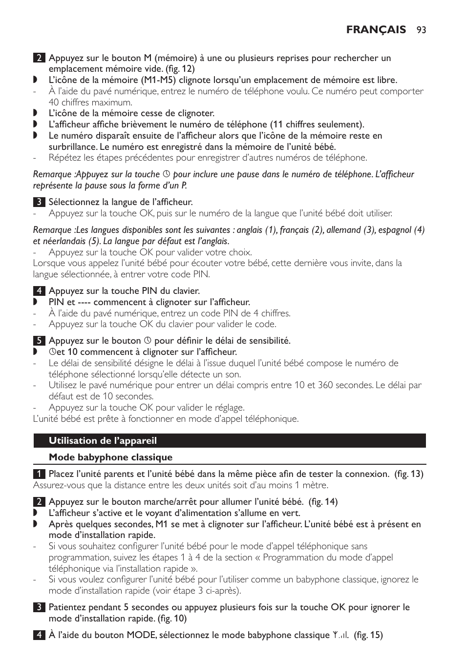 Utilisation de l’appareil, Mode babyphone classique | Philips SCD 469 User Manual | Page 93 / 188