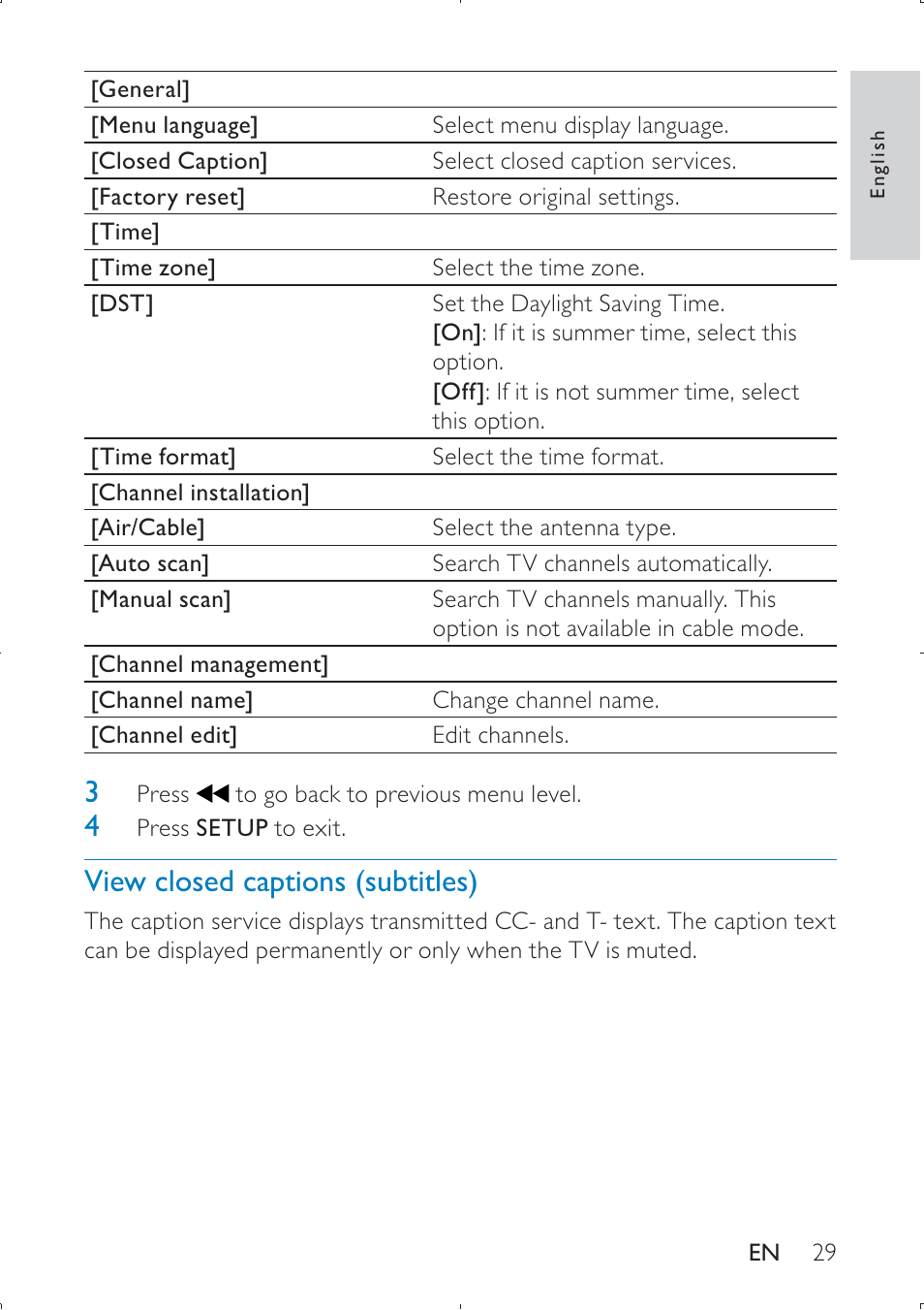 View closed captions (subtitles) | Philips PET749 User Manual | Page 29 / 36