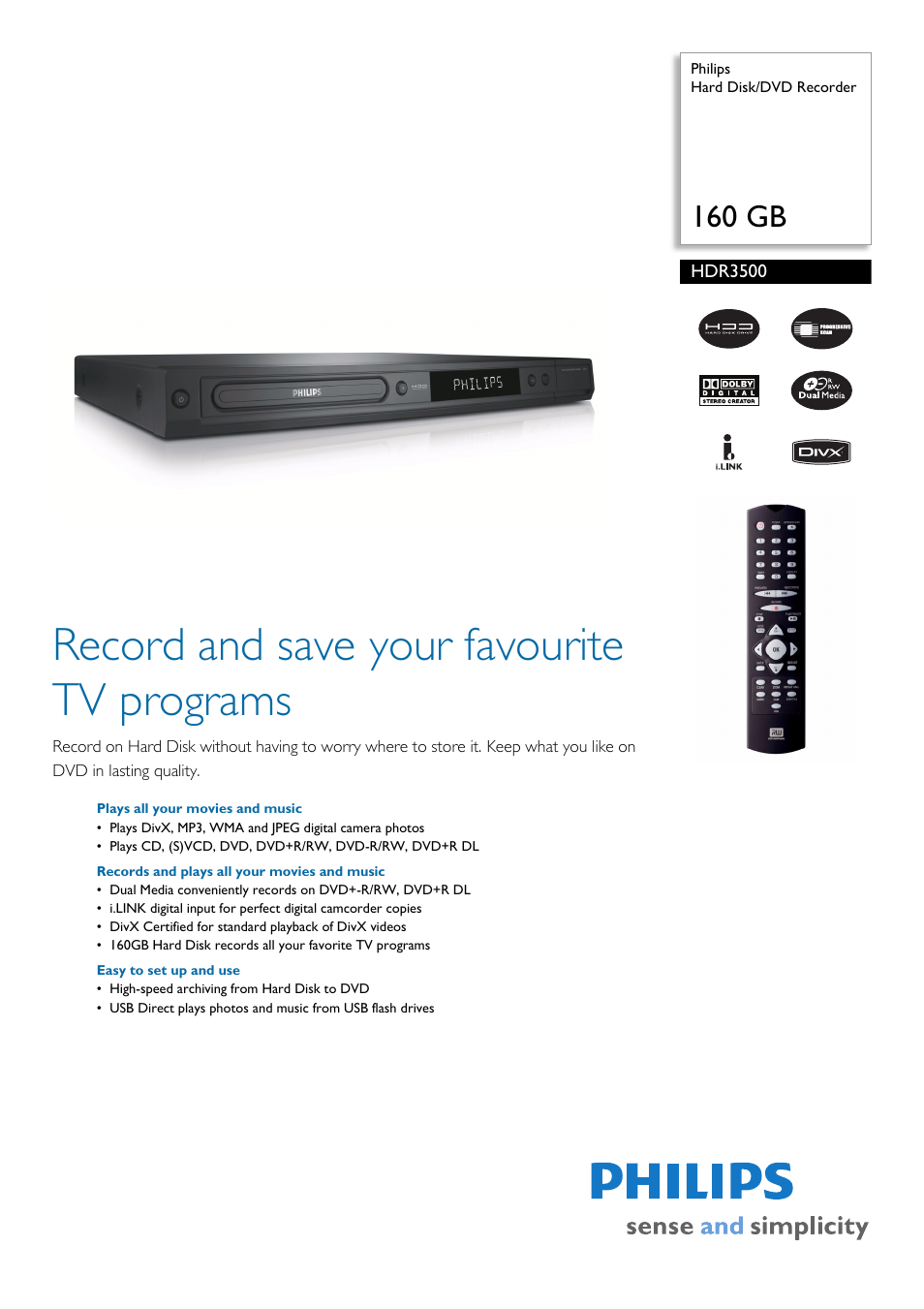 Philips HDR3500 User Manual | 2 pages