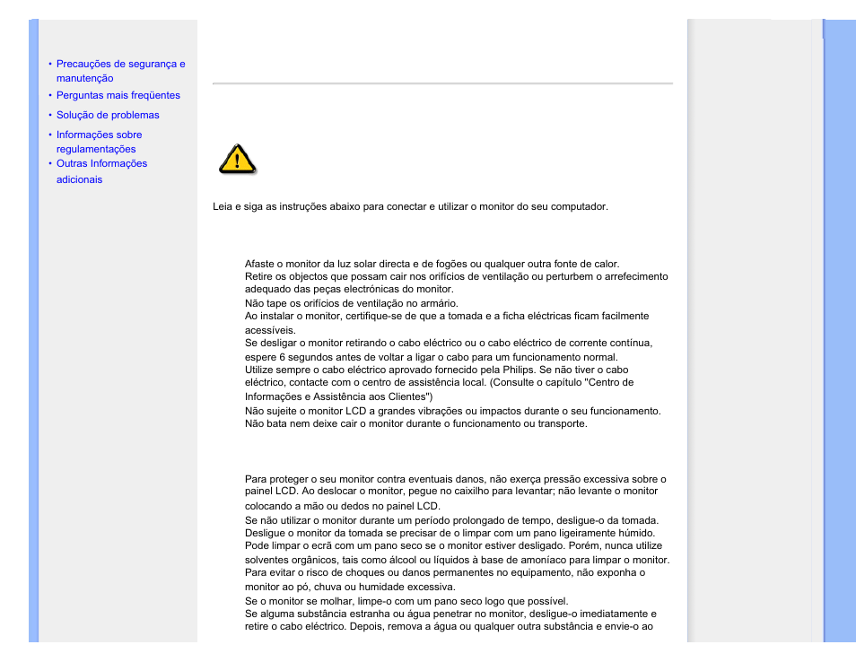 Informações de segurança e solução de problemas | Philips 240BW9 User Manual | Page 2 / 124