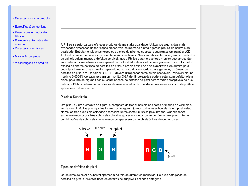 Normas da philips quanto ao defeito de pixel | Philips 240BW9 User Manual | Page 41 / 124