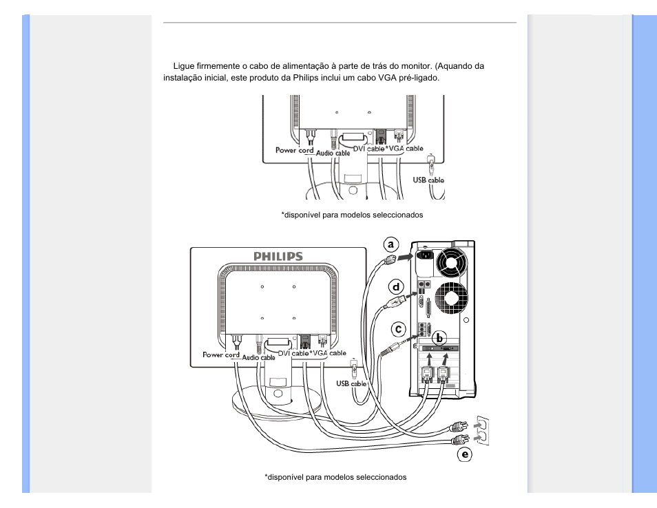 A conexão ao seu pc | Philips 240BW9 User Manual | Page 73 / 124