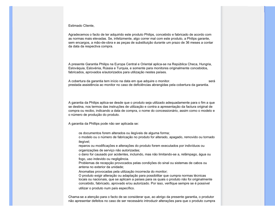 A sua garantia na europa central e oriental, Hungria, Polônia | Rússia, República checa, Eslováquia, Eslovénia, Turquia | Philips 240BW9 User Manual | Page 92 / 124
