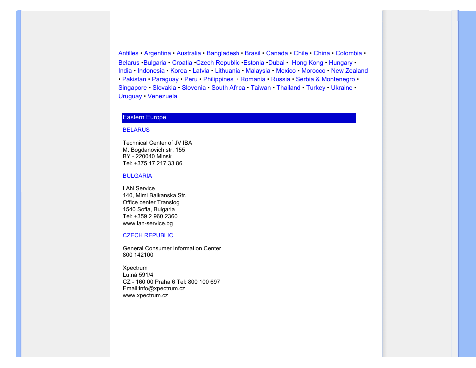 Consumer information centers | Philips 240BW9 User Manual | Page 94 / 124