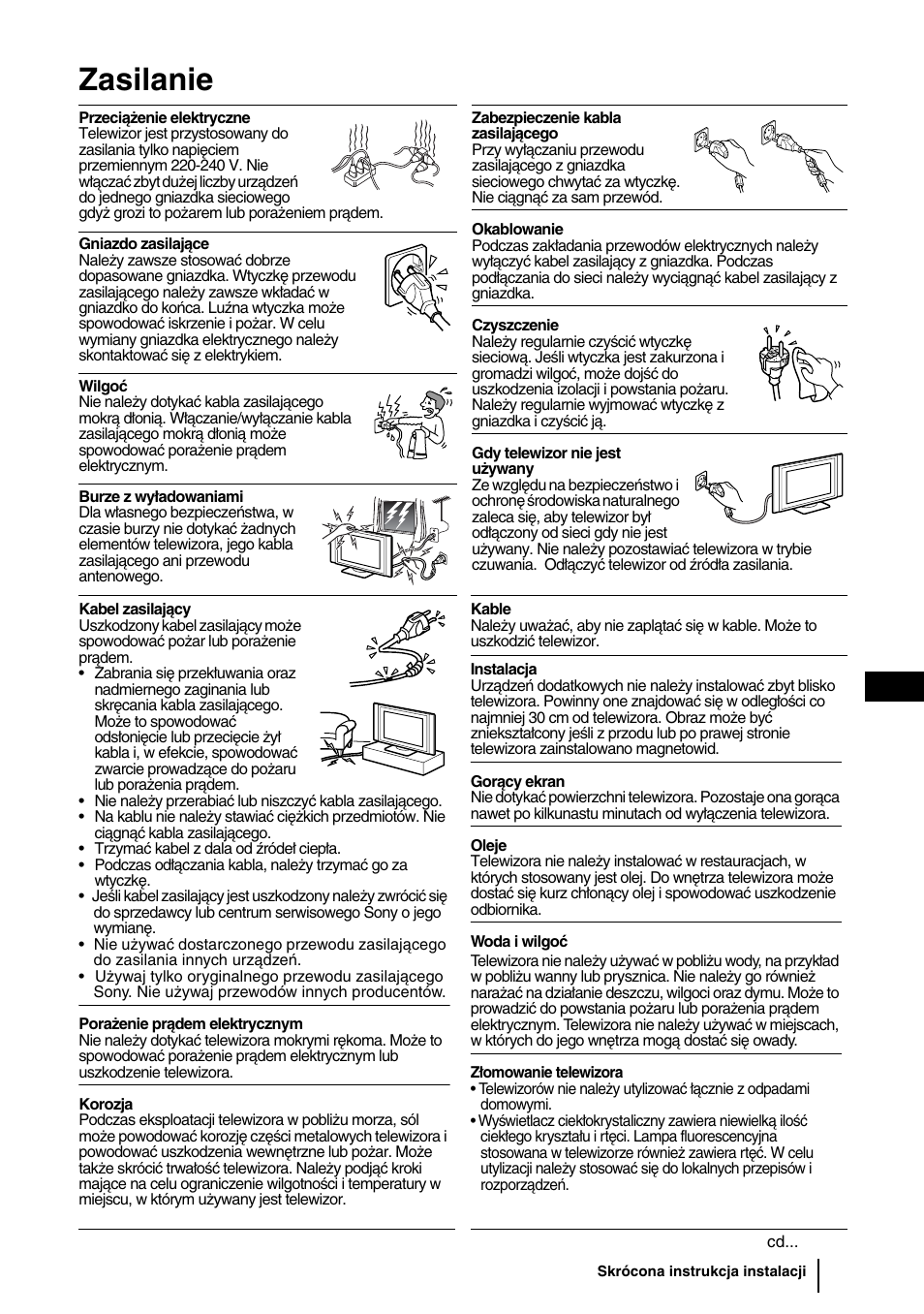 Zasilanie | Sony KLV-27HR3 User Manual | Page 70 / 134