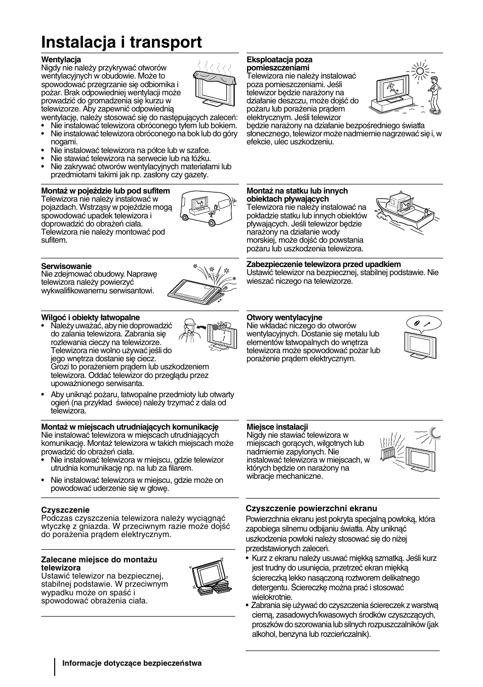 Instalacja i transport | Sony KLV-27HR3 User Manual | Page 71 / 134