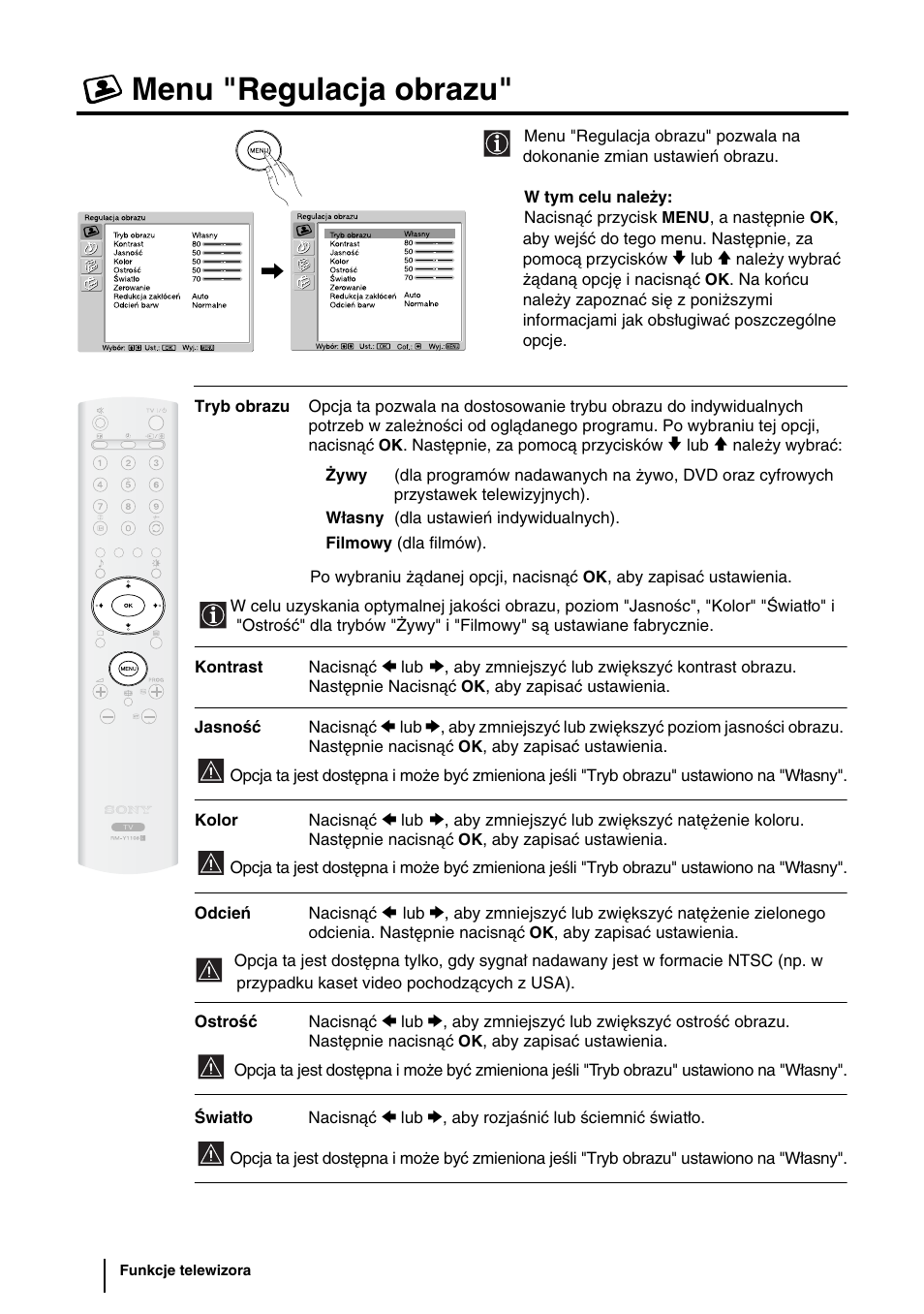 Menu "regulacja obrazu | Sony KLV-27HR3 User Manual | Page 83 / 134