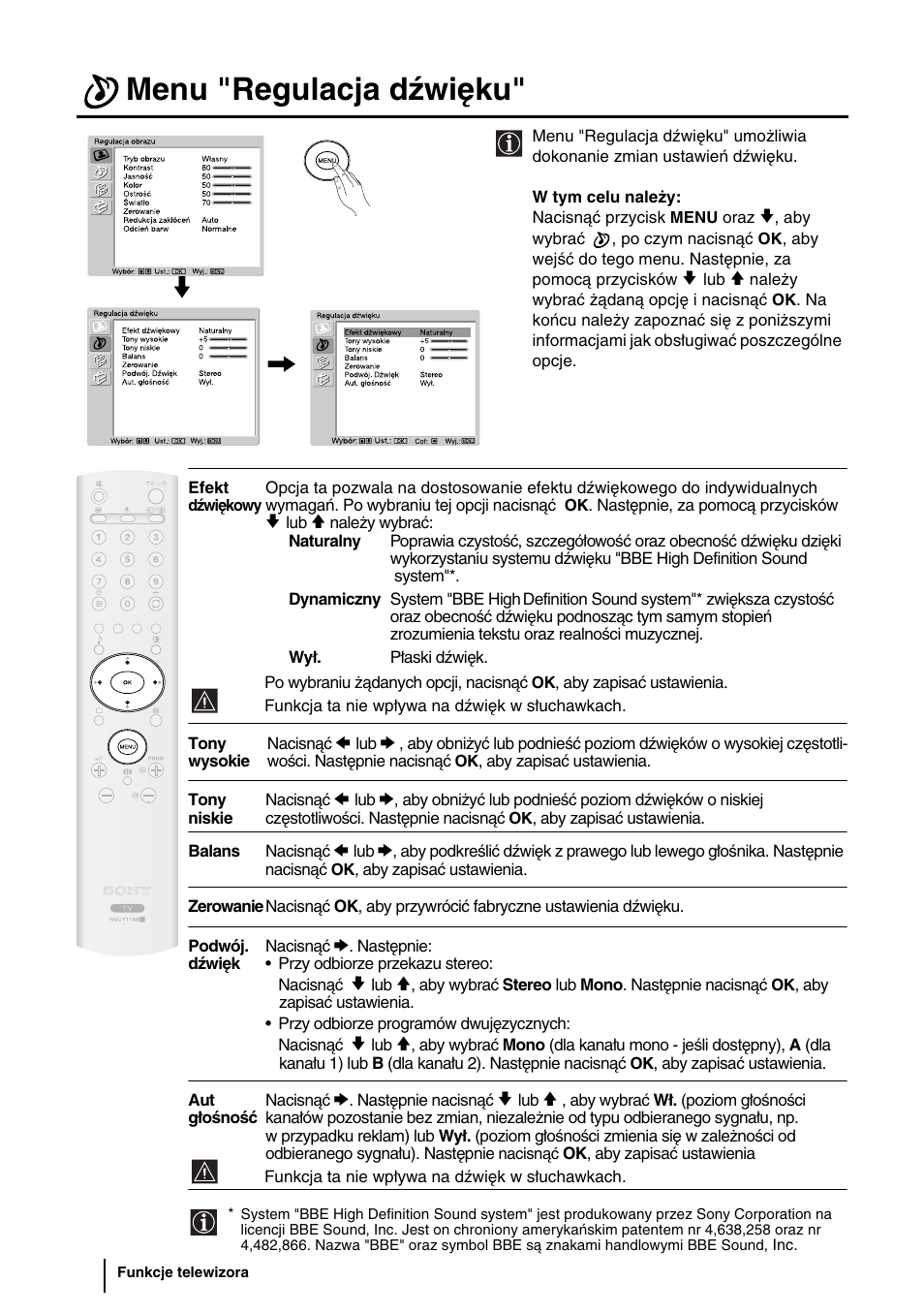 Menu "regulacja dźwięku | Sony KLV-27HR3 User Manual | Page 85 / 134