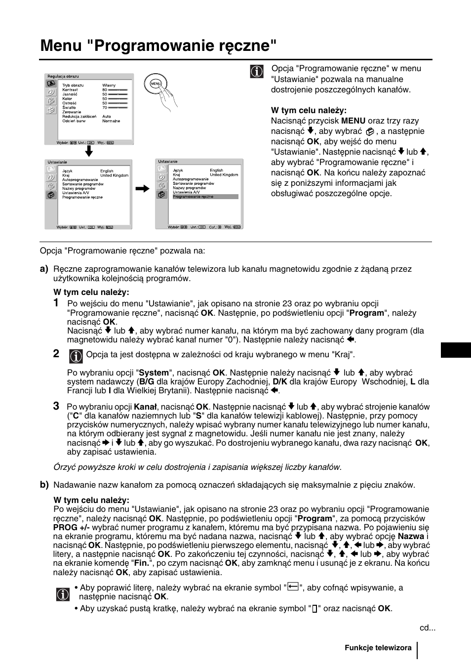 Menu "programowanie ręczne, 25 pl | Sony KLV-27HR3 User Manual | Page 90 / 134