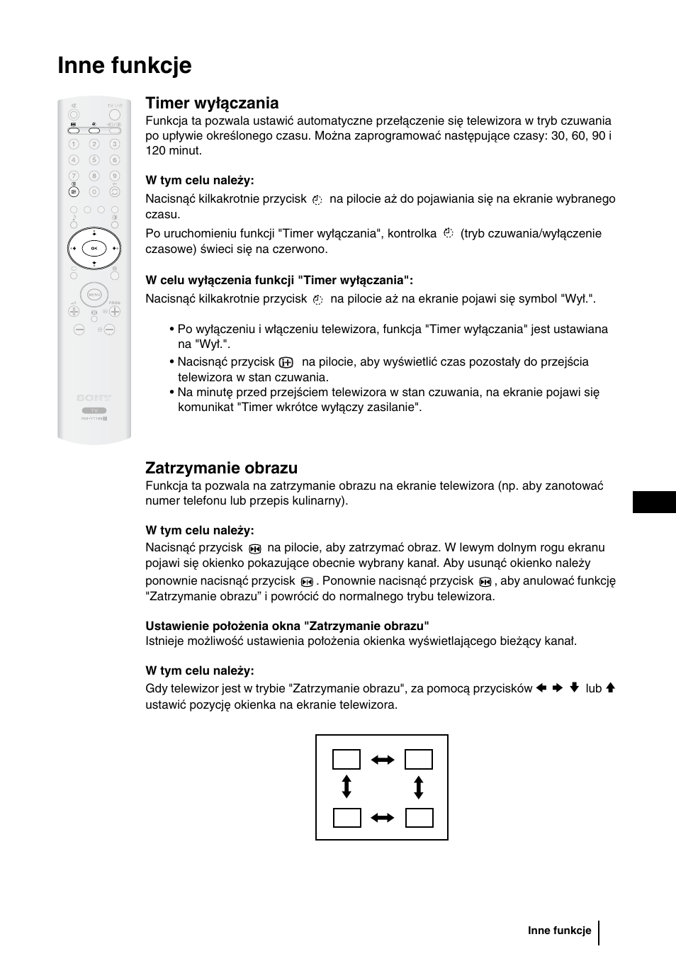 Inne funkcje, 27 pl, Timer wyłączania | Zatrzymanie obrazu | Sony KLV-27HR3 User Manual | Page 92 / 134