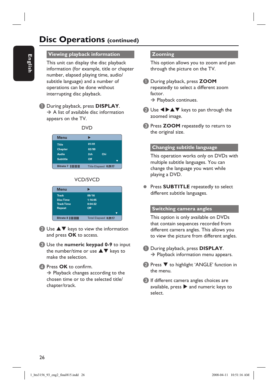 Disc operations, Continued) | Philips HTS3156 User Manual | Page 26 / 50