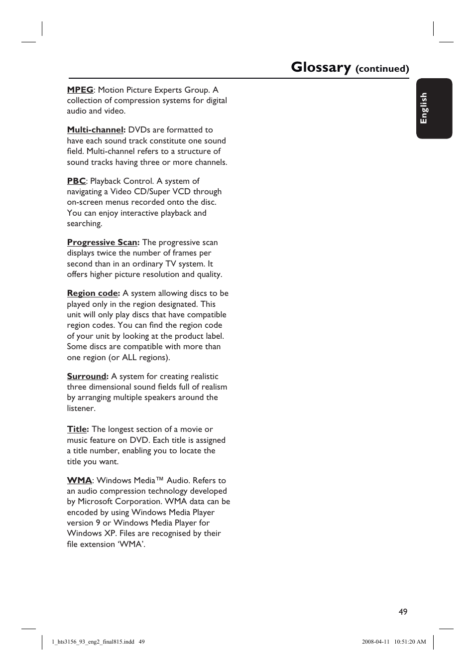 Glossary | Philips HTS3156 User Manual | Page 49 / 50