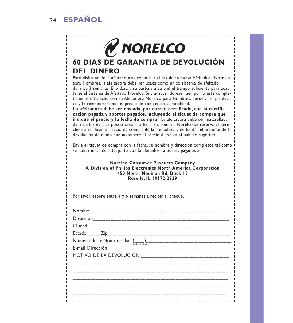 60 dias de garantia de devolución del dinero, Español | Philips Spectra 8892XL User Manual | Page 24 / 40