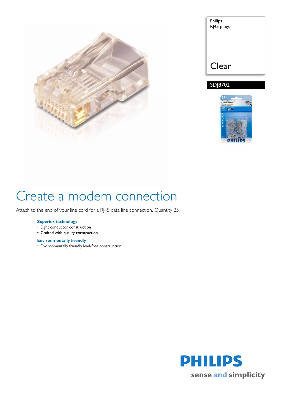 Philips RJ45 PLUGS SDJ8702 User Manual | 2 pages