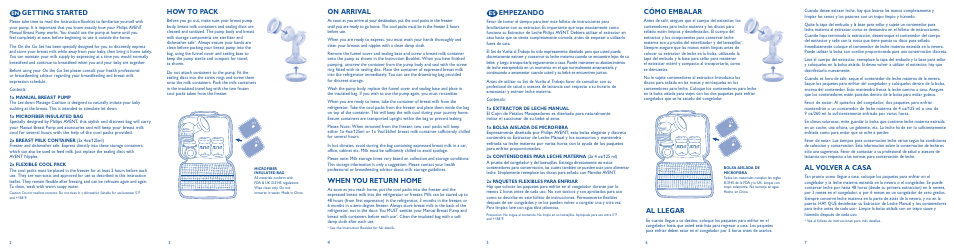 Getting started, How to pack, On arrival | When you return home, Empezando, Cómo embalar, Al volver a casa, Al llegar | Philips SCF300/13 User Manual | Page 2 / 2