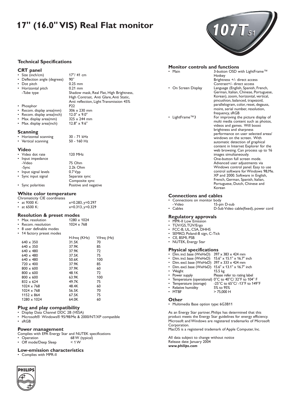 107t | Philips 107T51 User Manual | Page 2 / 2