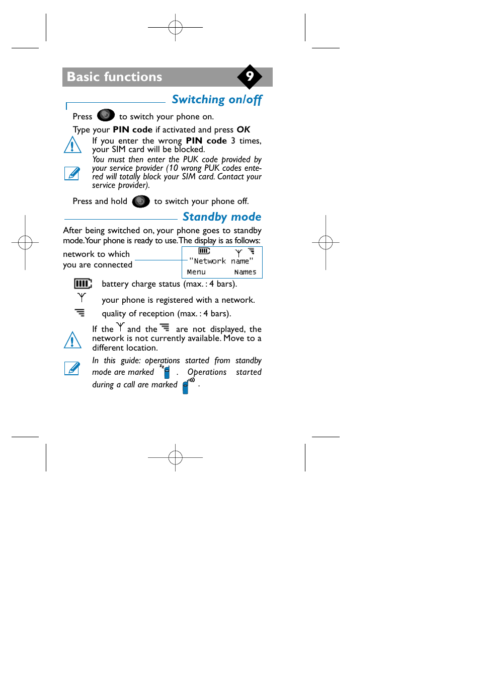 Basic functions, Switching on/off, Standby mode | Philips TCD808/A9 User Manual | Page 12 / 40
