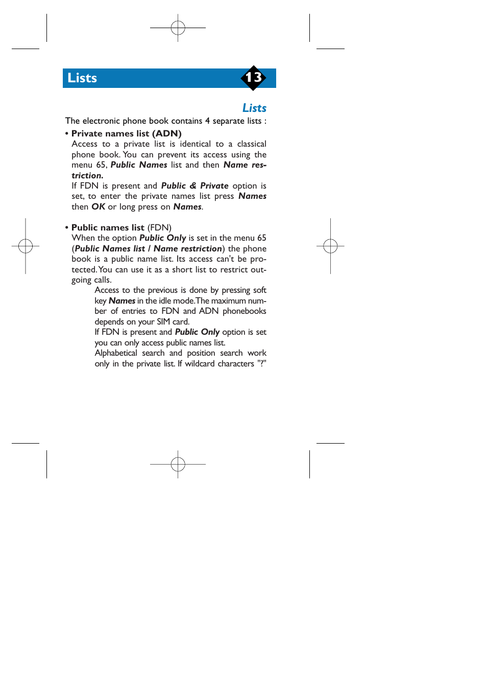 Lists, Lists 13 | Philips TCD808/A9 User Manual | Page 16 / 40