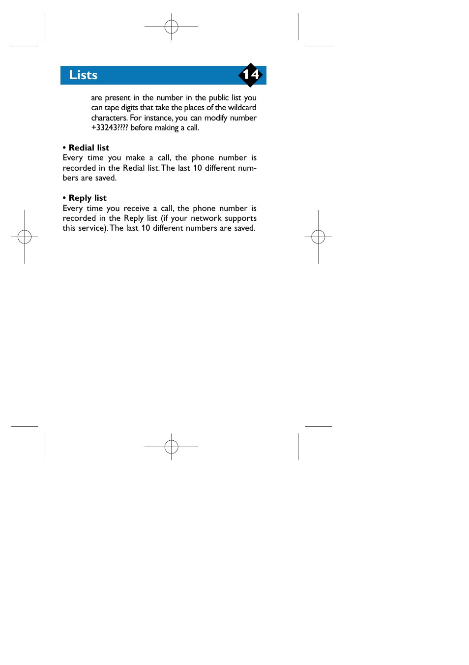 Lists 14 | Philips TCD808/A9 User Manual | Page 17 / 40