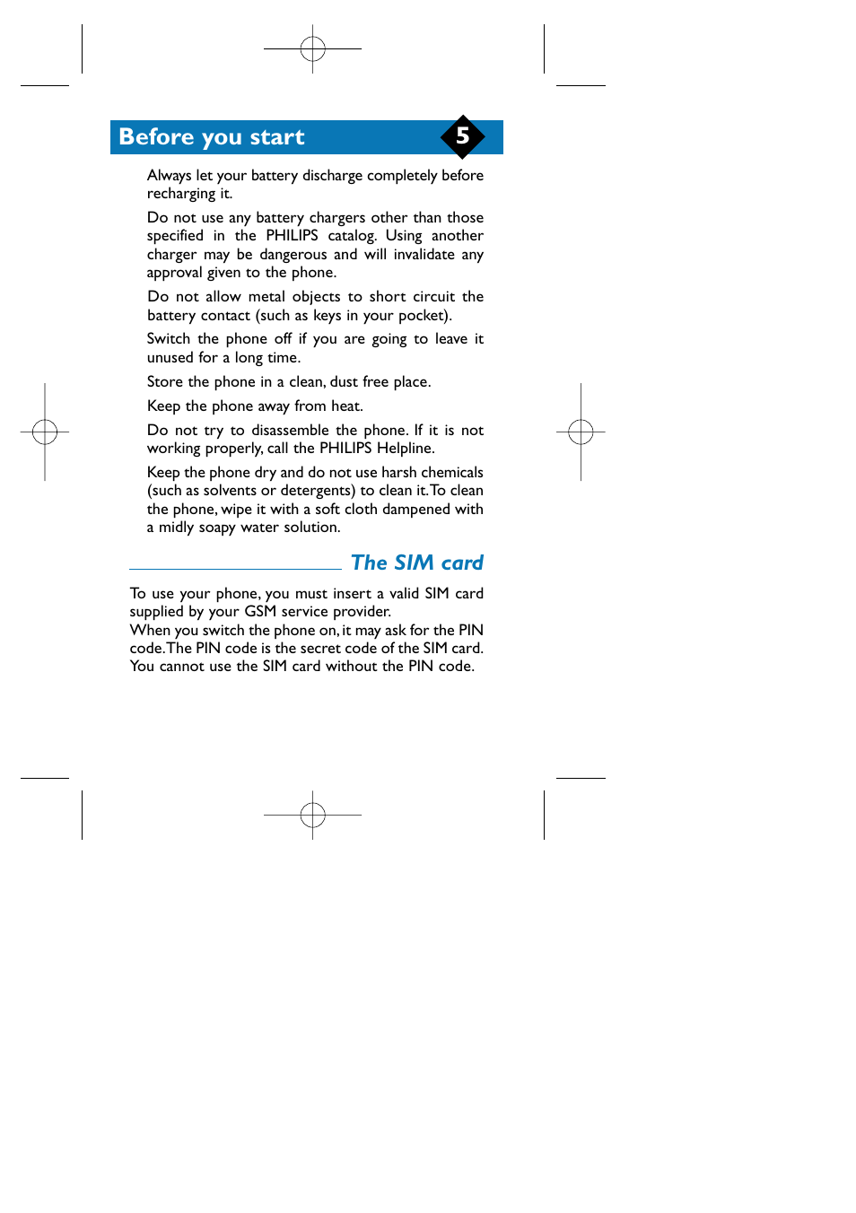 The sim card, Before you start | Philips TCD808/A9 User Manual | Page 8 / 40