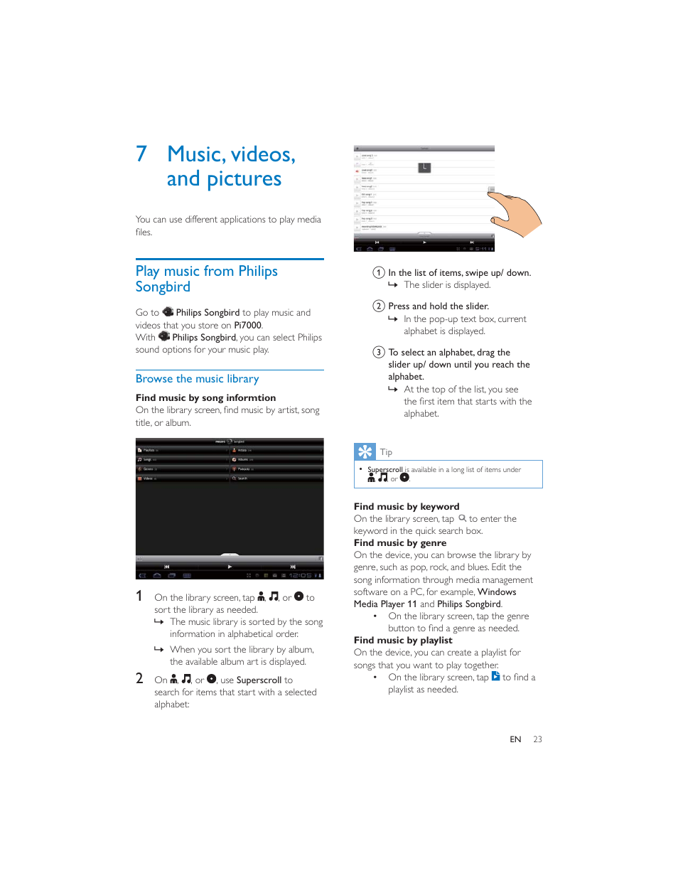 7 music, videos, and pictures | Philips PI7000/93 User Manual | Page 22 / 46