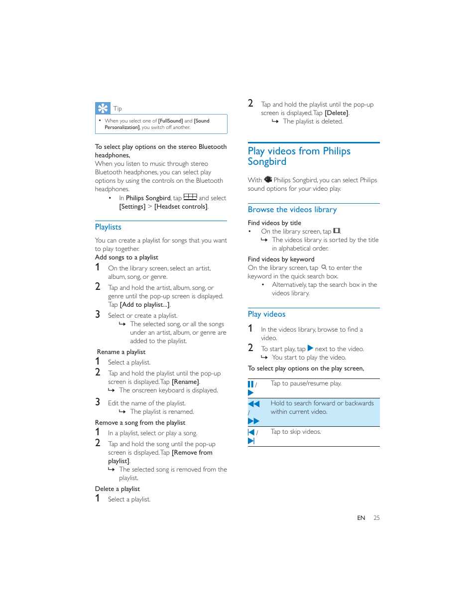 Play videos from philips songbird | Philips PI7000/93 User Manual | Page 24 / 46
