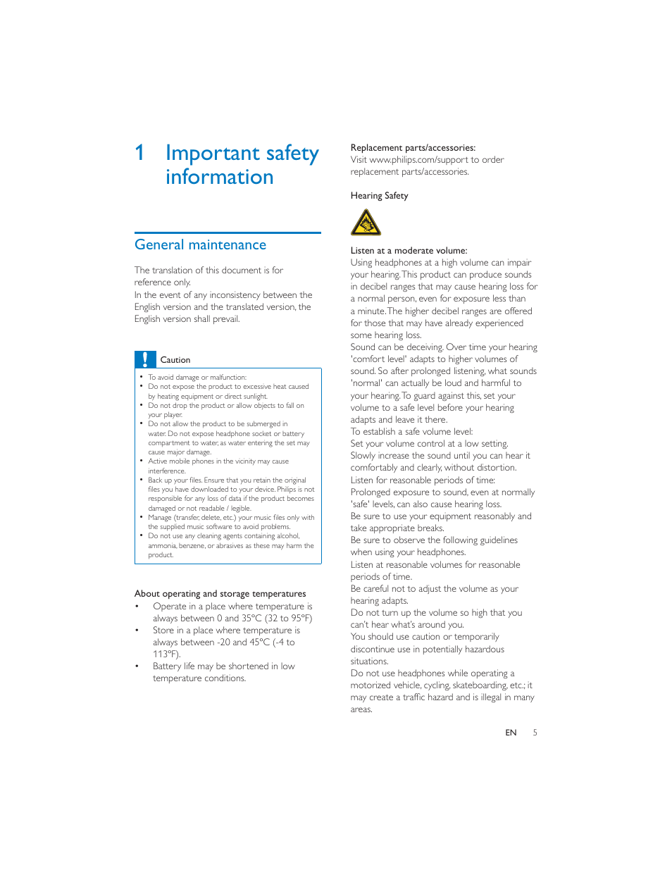 1 important safety information, General maintenance | Philips PI7000/93 User Manual | Page 4 / 46