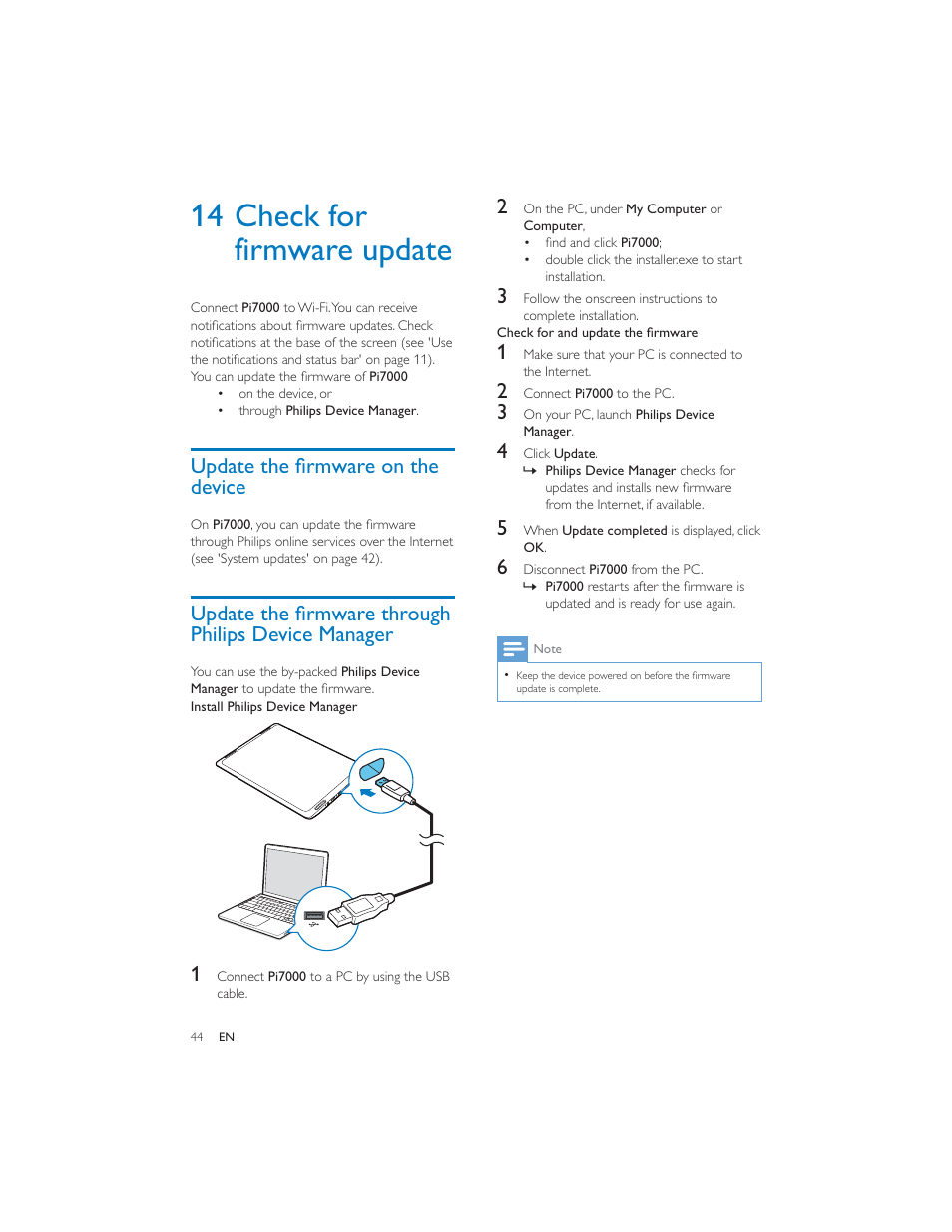 14 check for firmware update | Philips PI7000/93 User Manual | Page 43 / 46