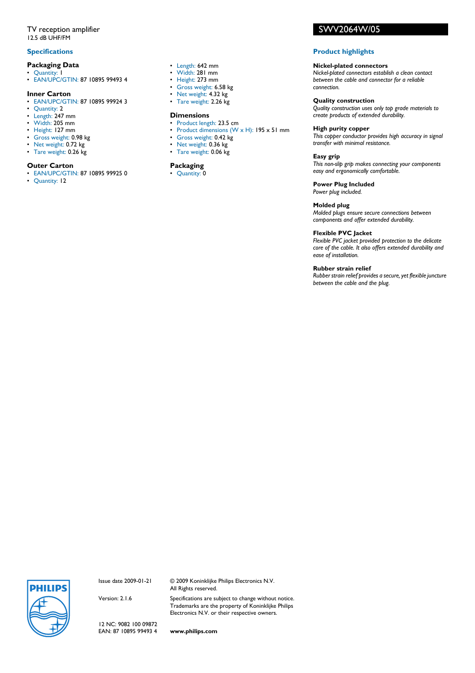 Philips SWV2064W User Manual | Page 2 / 2