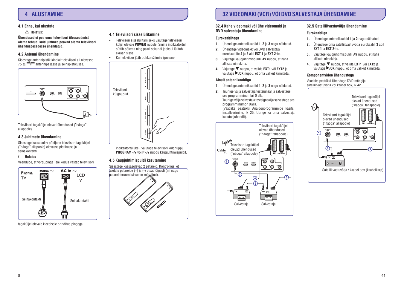 4 alustamine, 32 videomaki (vcr) või dvd salvestaja ühendamine | Philips 20/26/32HF5335D User Manual | Page 16 / 40