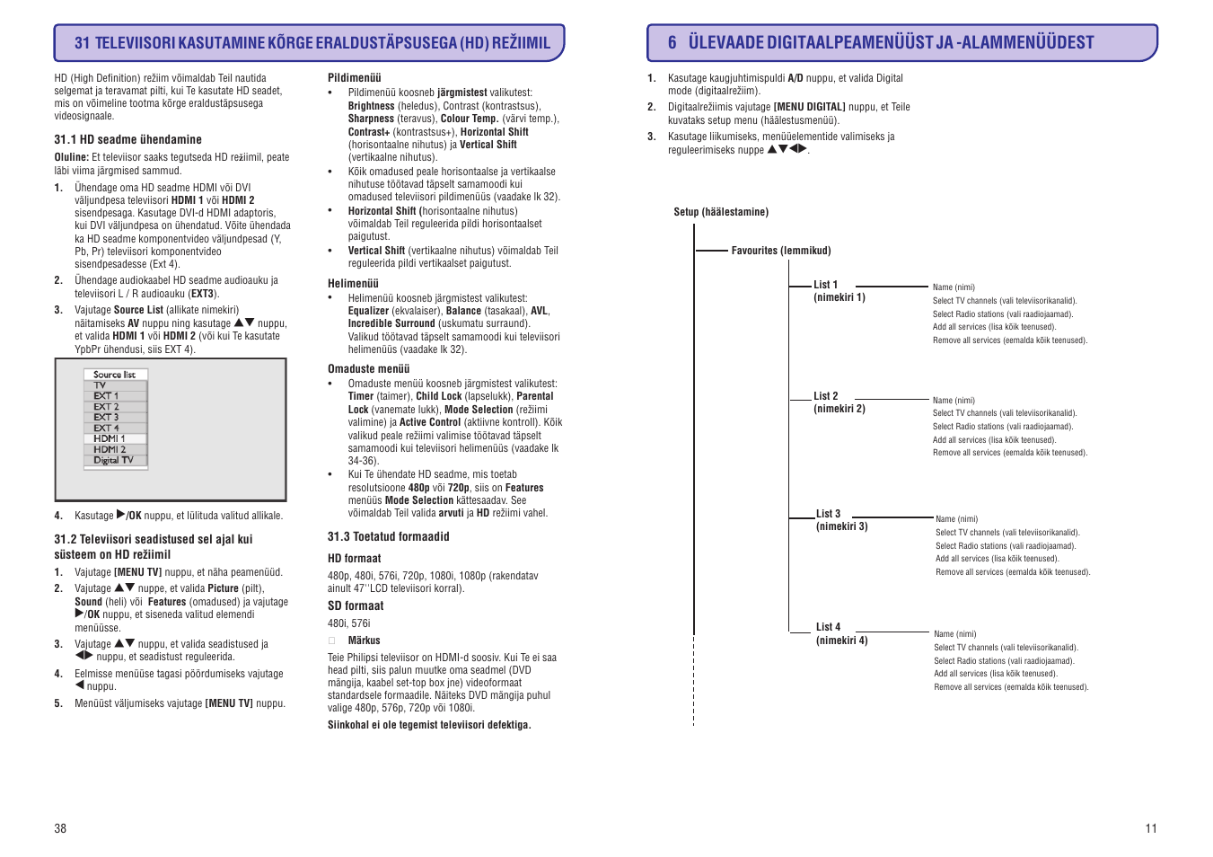 6 ülevaade digitaalpeamenüüst ja -alammenüüdest | Philips 20/26/32HF5335D User Manual | Page 19 / 40