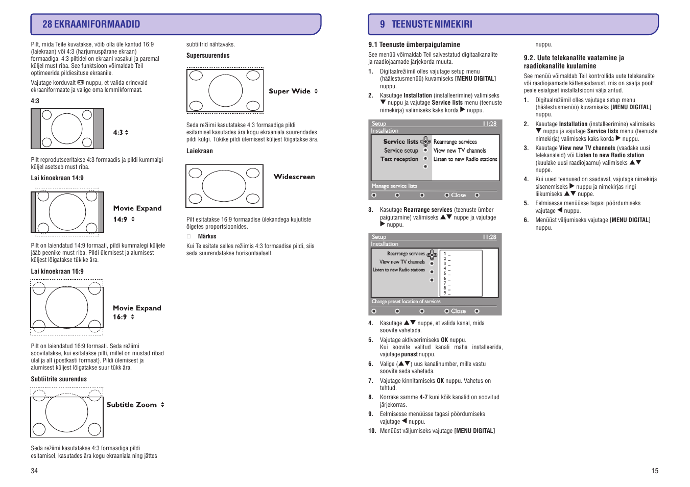 28 ekraaniformaadid, 9 teenuste nimekiri | Philips 20/26/32HF5335D User Manual | Page 23 / 40