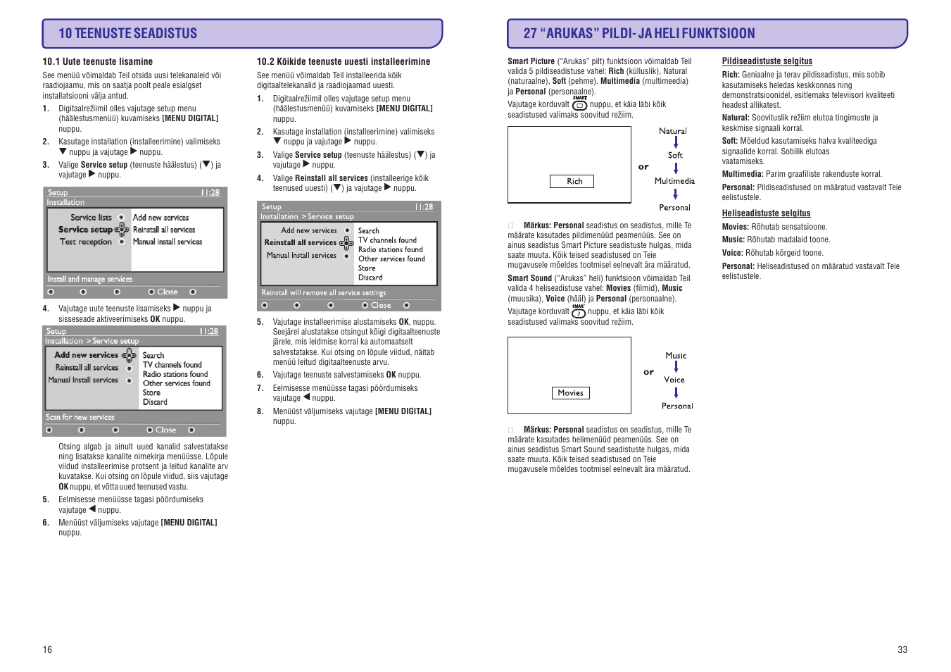 10 teenuste seadistus, 27 “arukas” pildi- ja heli funktsioon | Philips 20/26/32HF5335D User Manual | Page 24 / 40