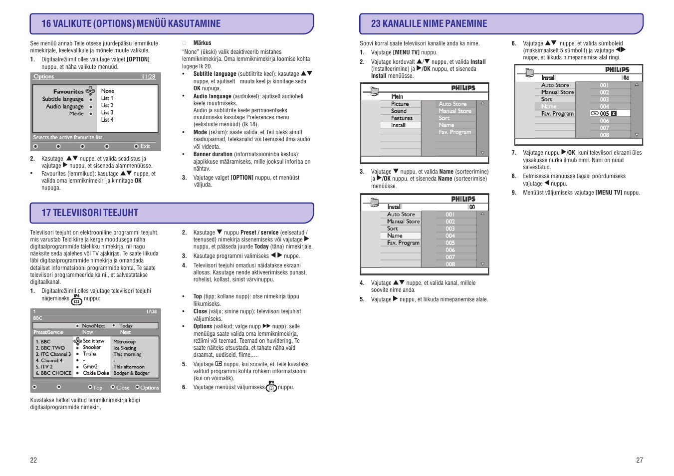 23 kanalile nime panemine | Philips 20/26/32HF5335D User Manual | Page 30 / 40