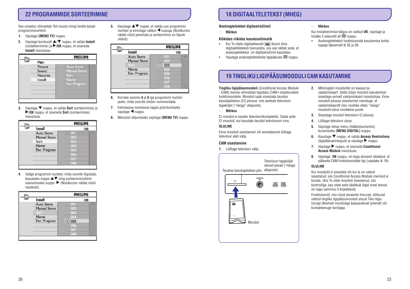 22 programmide sorteerimine | Philips 20/26/32HF5335D User Manual | Page 31 / 40