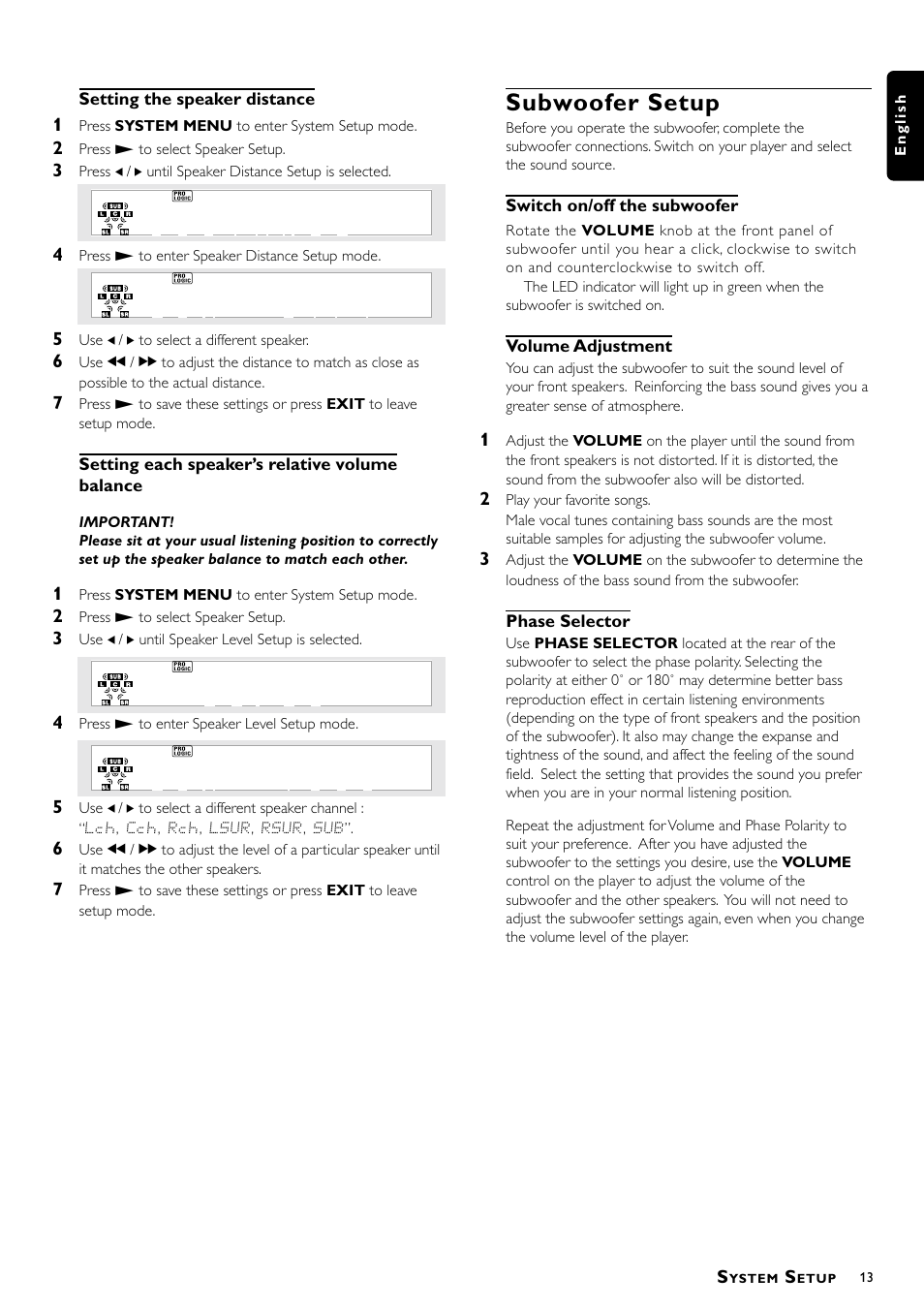 Subwoofer setup | Philips 1055D User Manual | Page 13 / 29