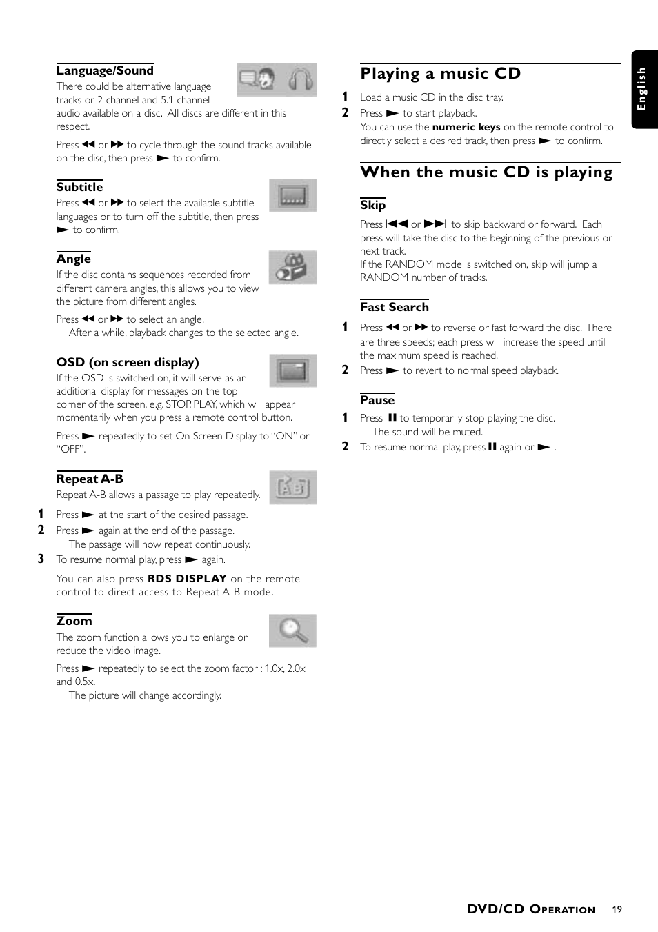 Playing a music cd, When the music cd is playing | Philips 1055D User Manual | Page 19 / 29