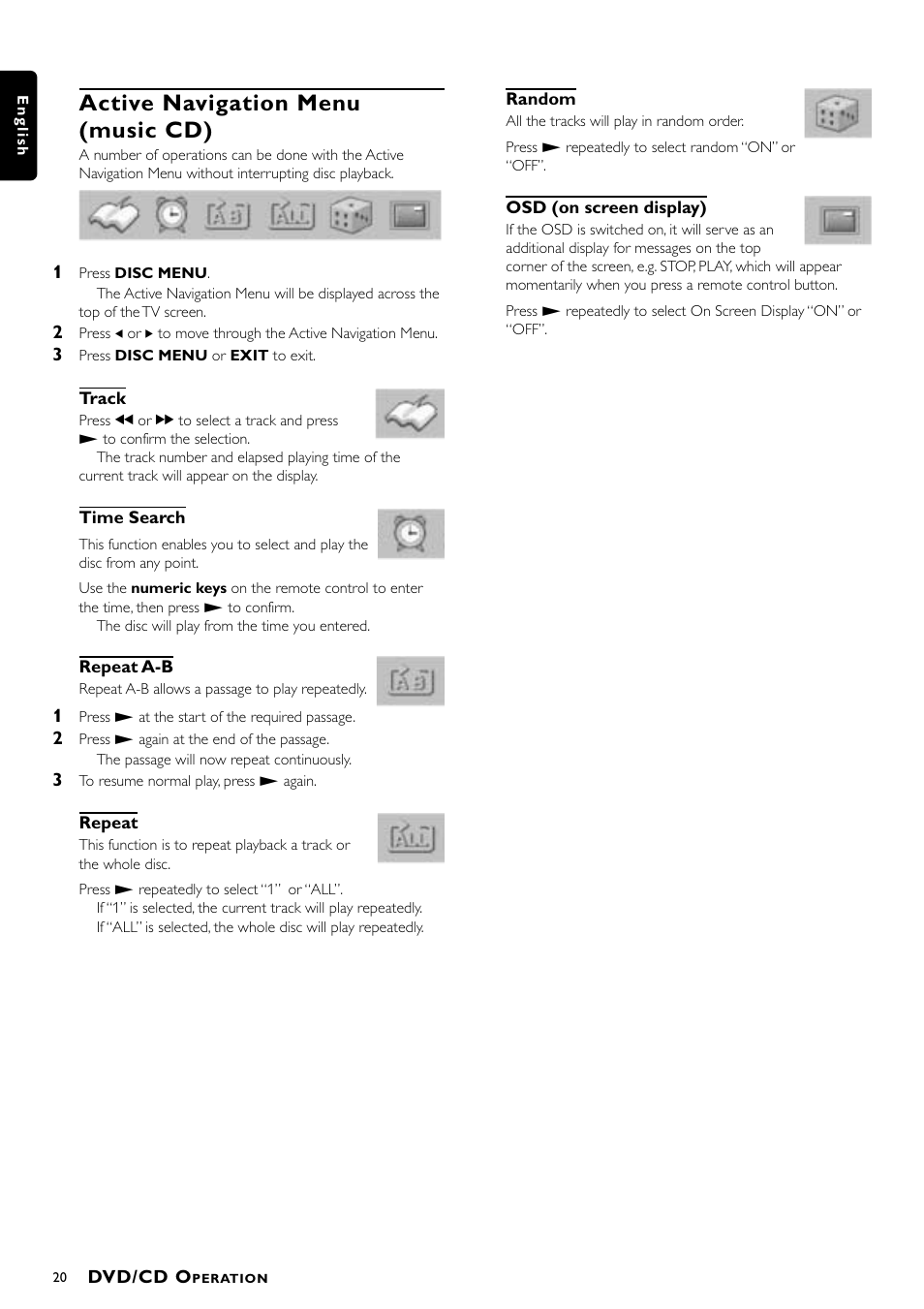 Active navigation menu (music cd) | Philips 1055D User Manual | Page 20 / 29