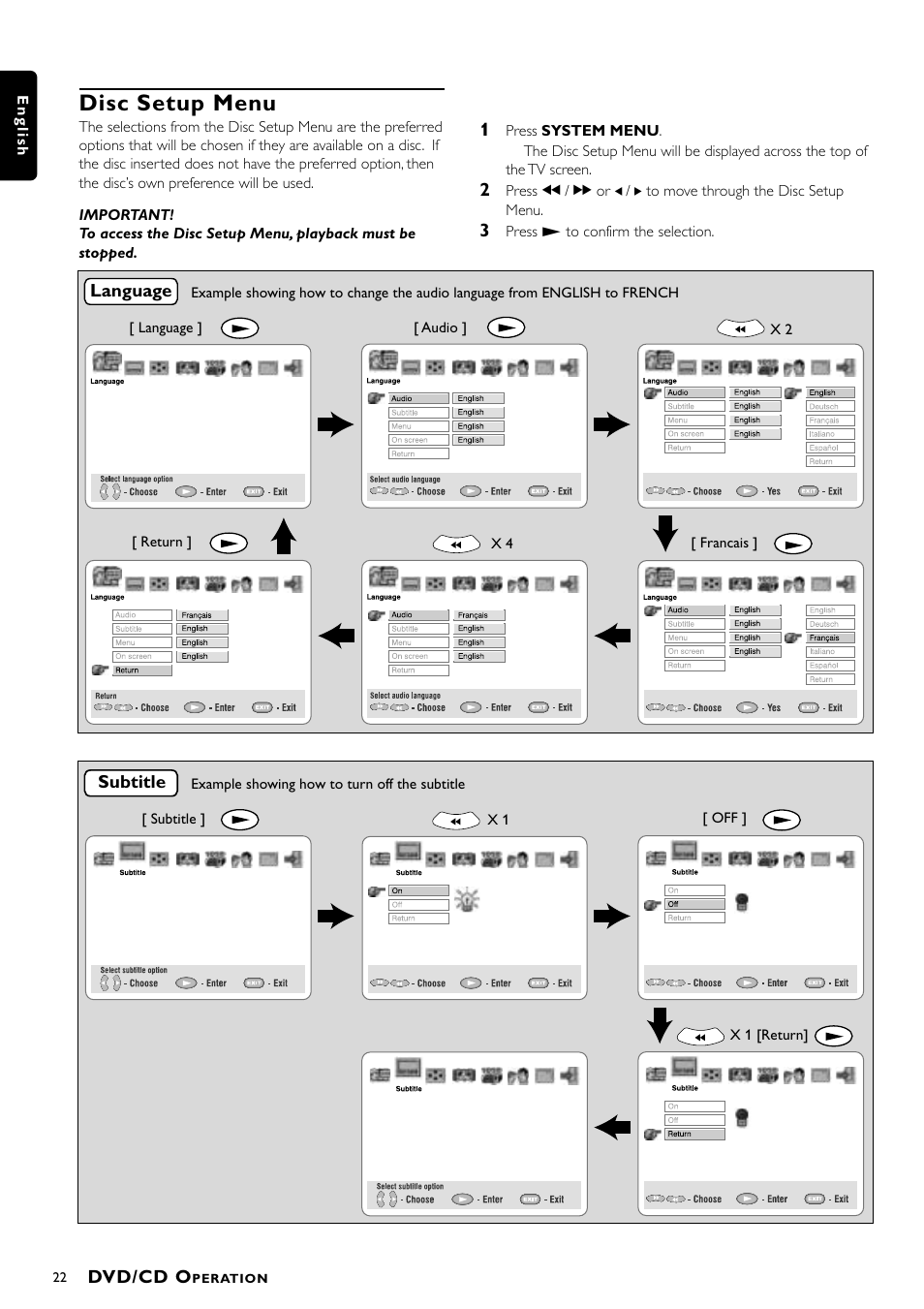 Disc setup menu | Philips 1055D User Manual | Page 22 / 29
