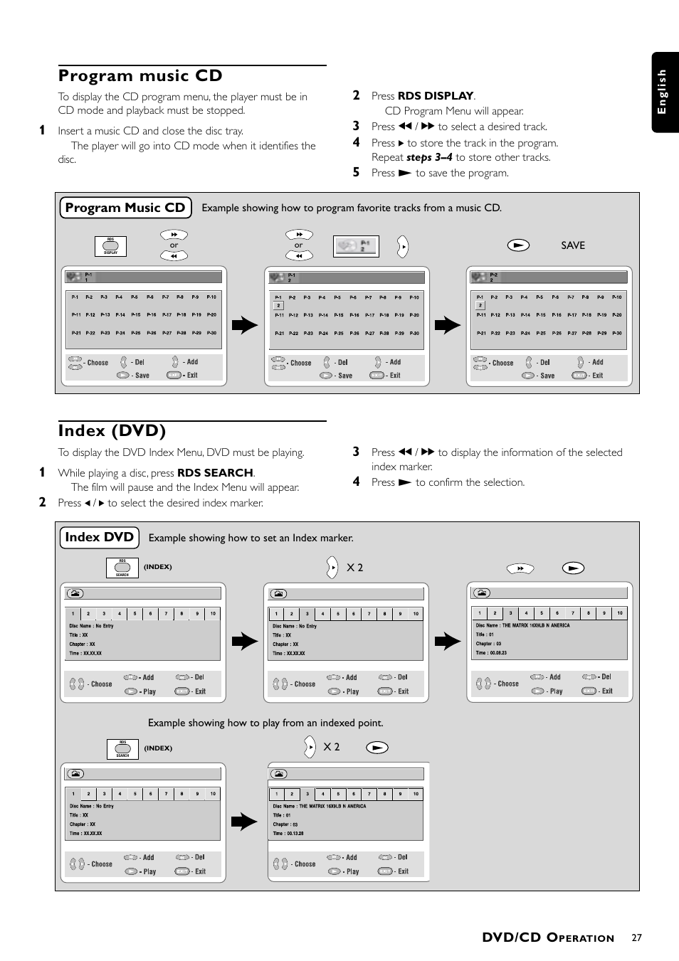 Program music cd, Index (dvd), Dvd/cd o | Philips 1055D User Manual | Page 27 / 29