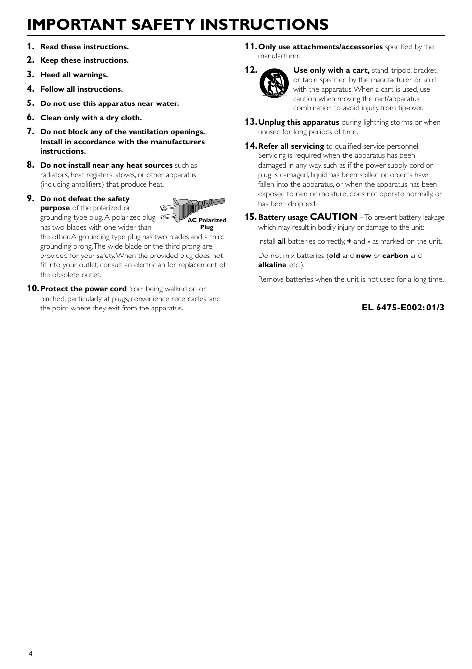 Important safety instructions | Philips 1055D User Manual | Page 4 / 29