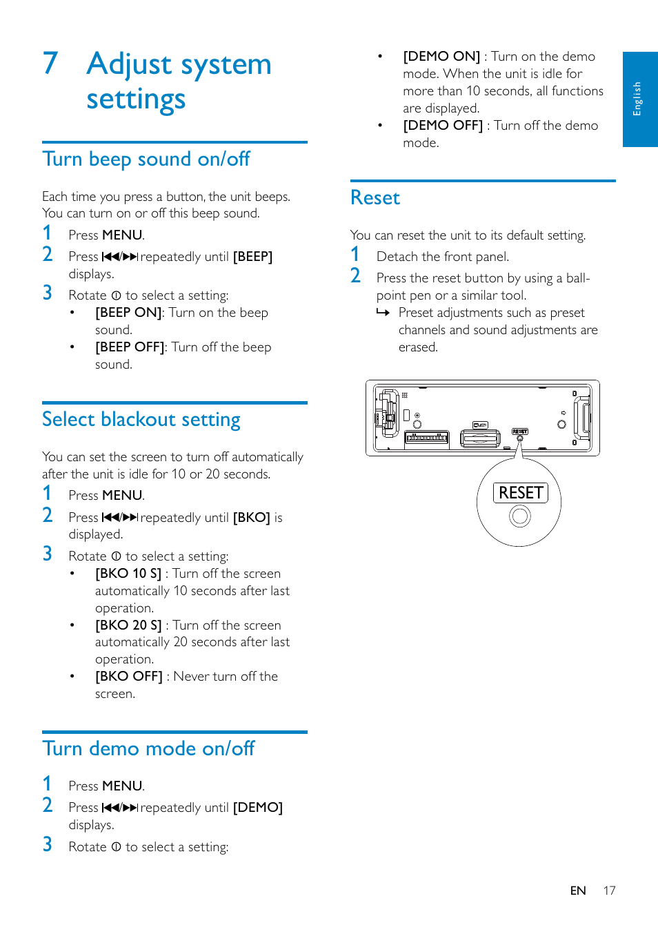 7 adjust system settings | Philips CE130 User Manual | Page 16 / 21