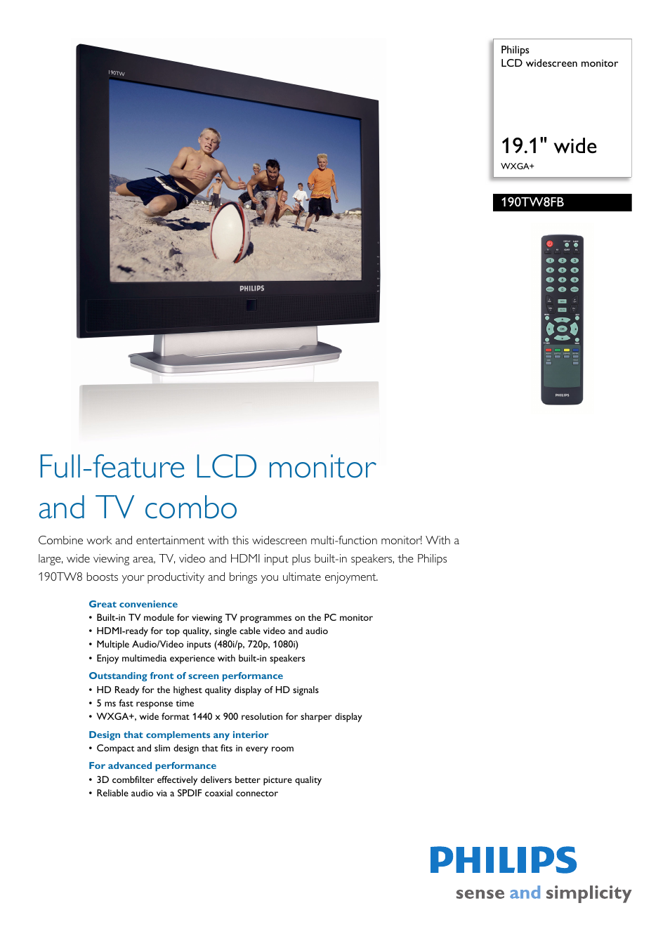 Philips 190TW8FB User Manual | 2 pages